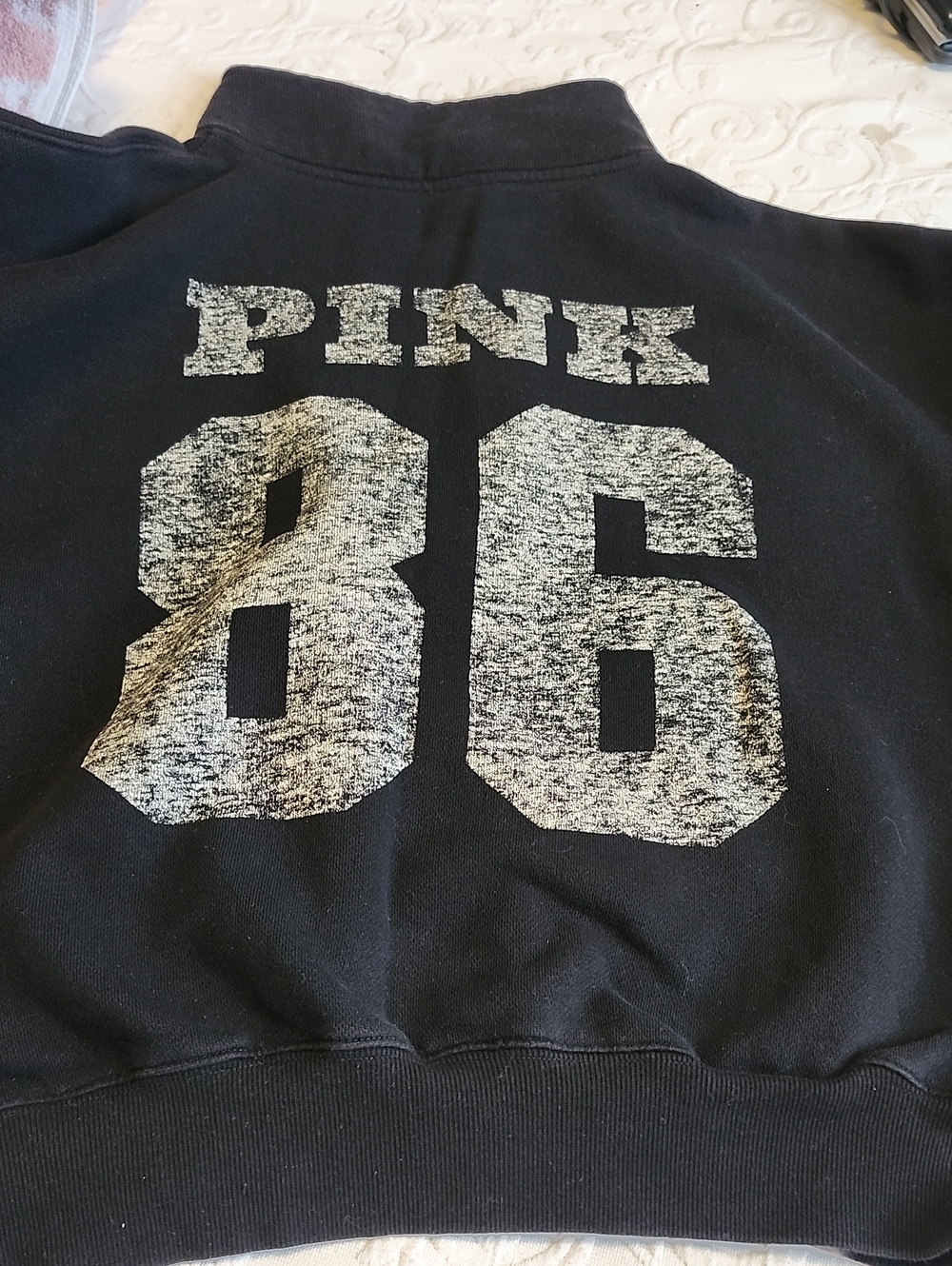 PINK Victoria's Secret Black Crewneck Sweatshirt with Distressed '86' Graphic